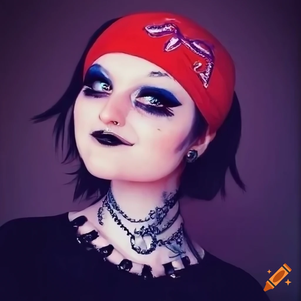 Person with facial piercings and goth make-up smiling on Craiyon