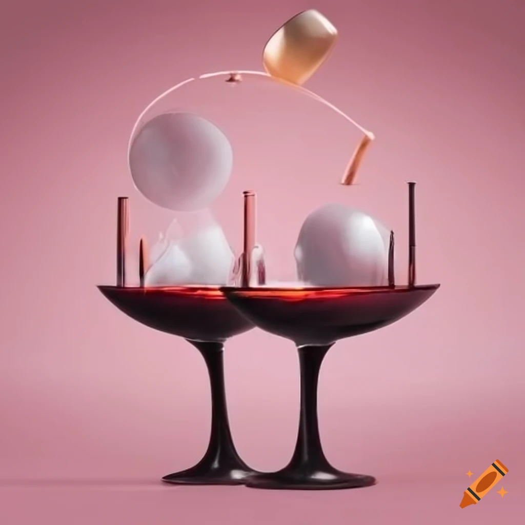 table with surreal desserts and wine glasses