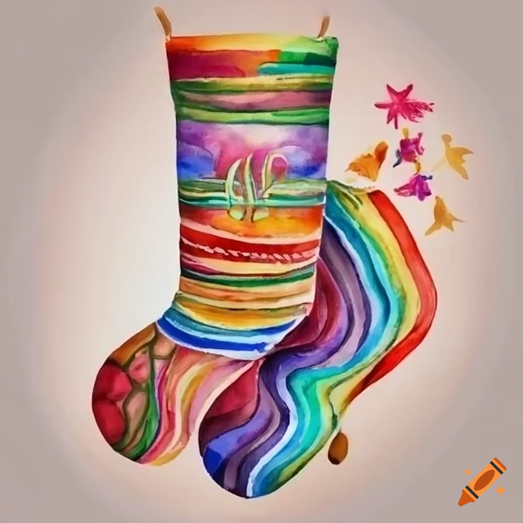 watercolor painting of a multicolor Epiphany stocking