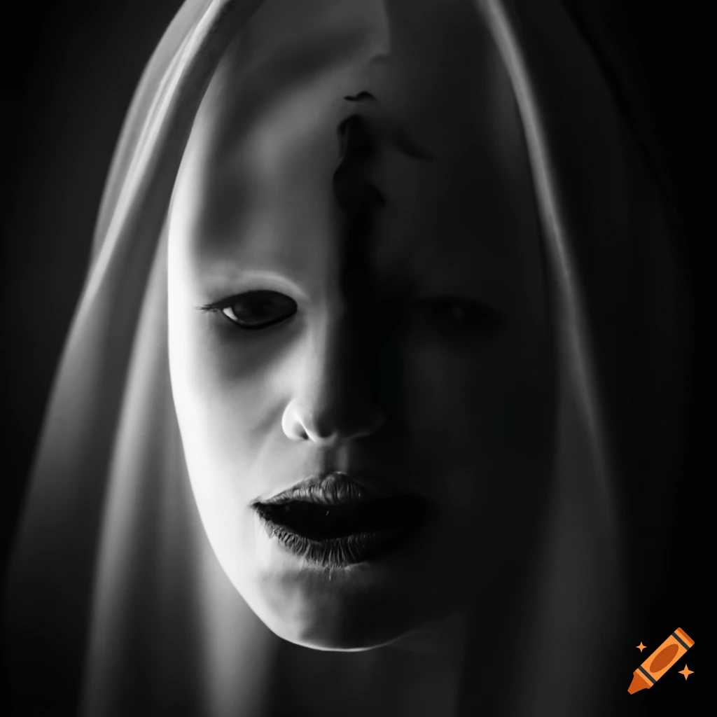 Black and white artwork of a tragic ghost