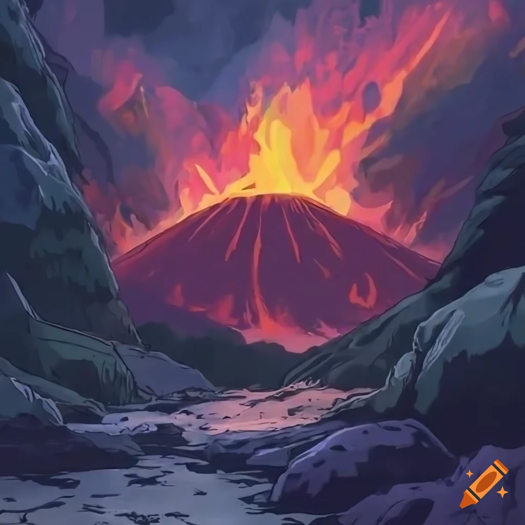 painting of a volcanic mountain path