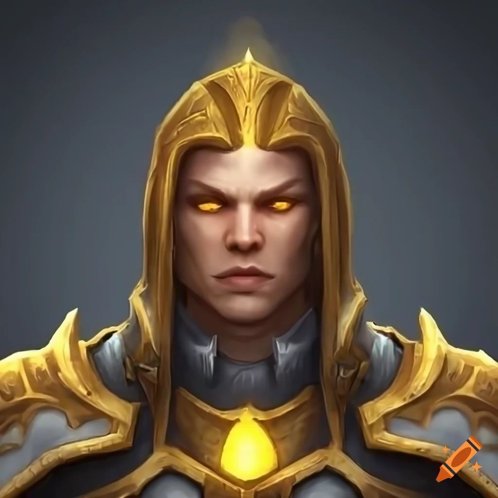 Photorealistic depiction of a paladin with golden eyes on Craiyon