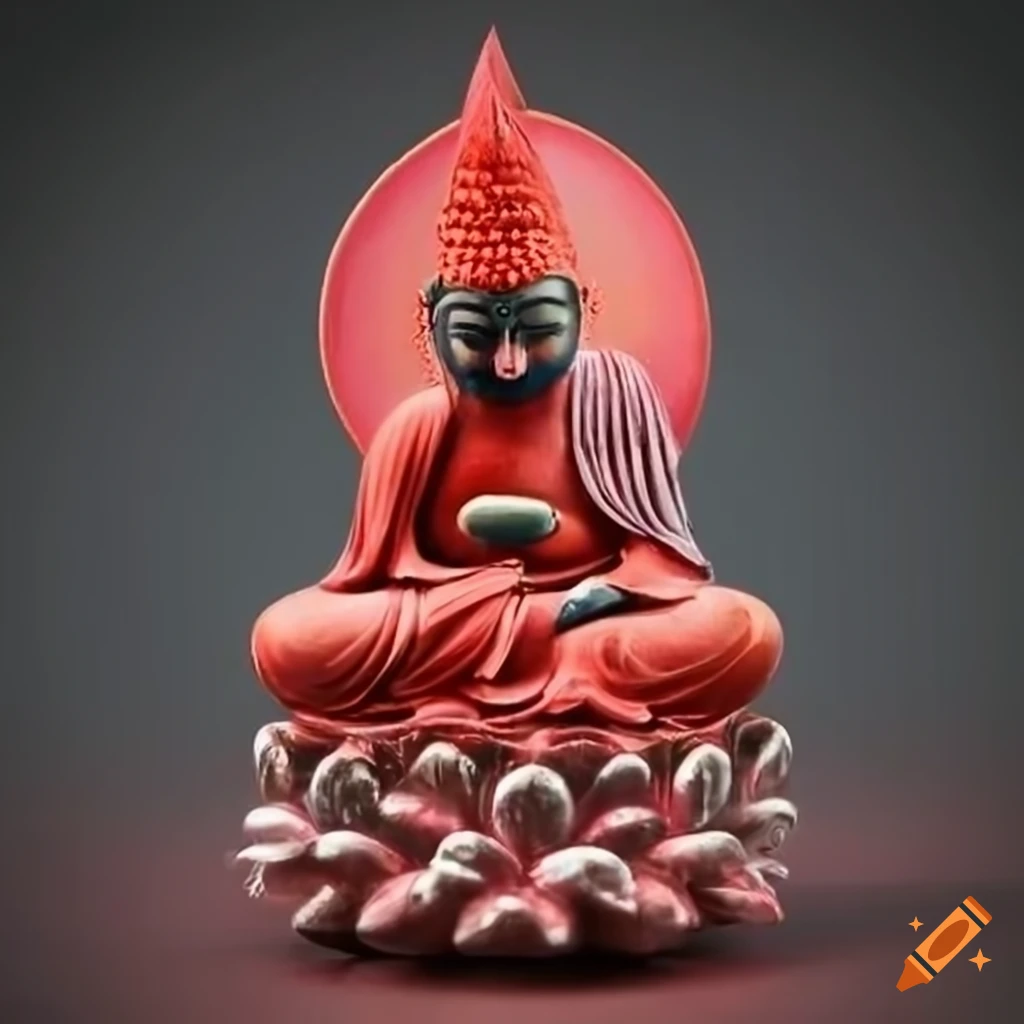 Image of a cardinal perched on a buddha statue