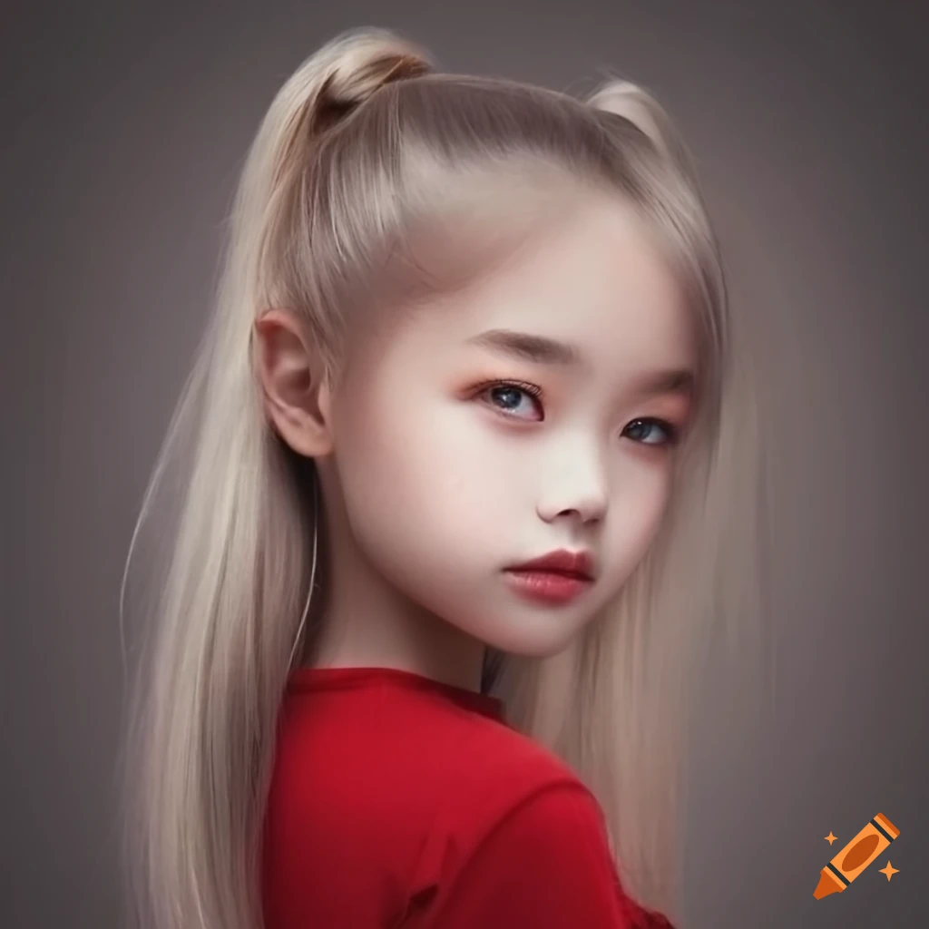 portrait of a cute 10-year-old girl with blonde hair and stunning grey eyes