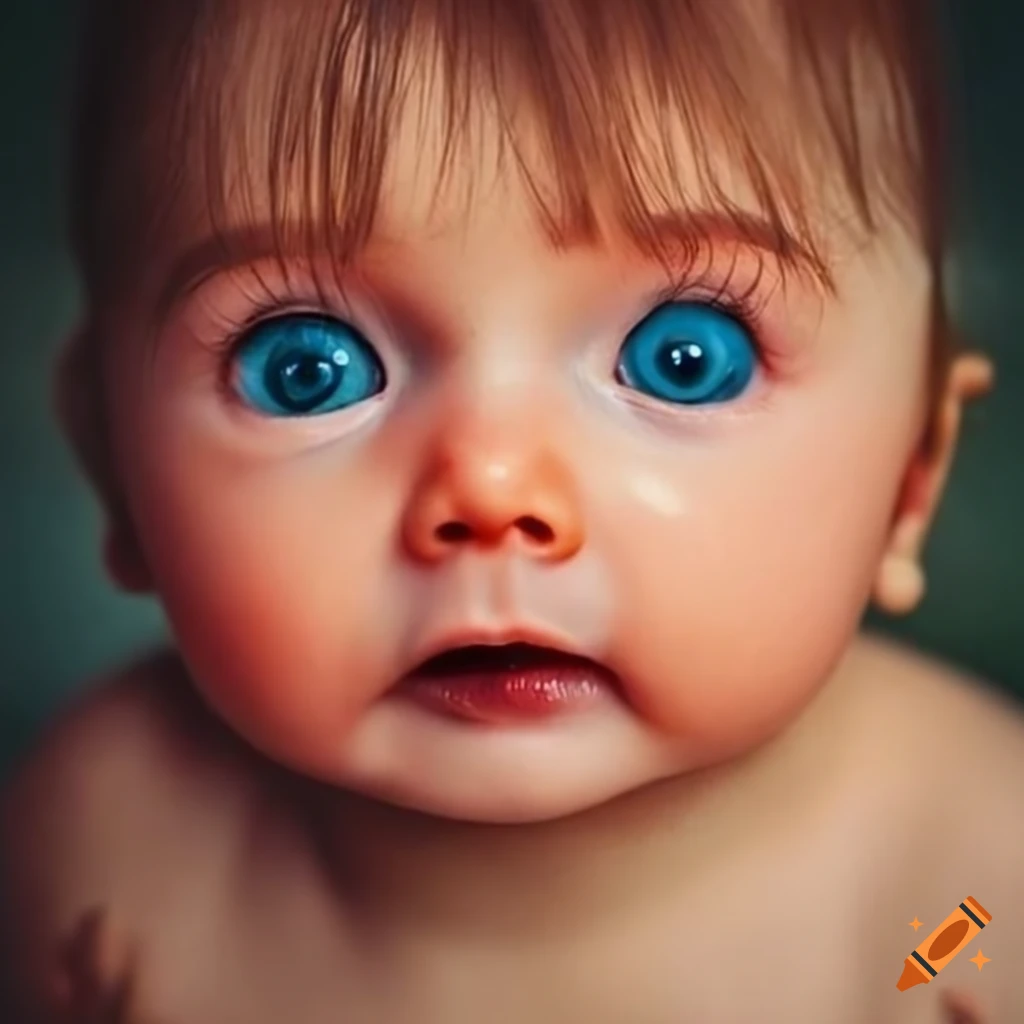Close Up Of A Baby With Big Green Eyes