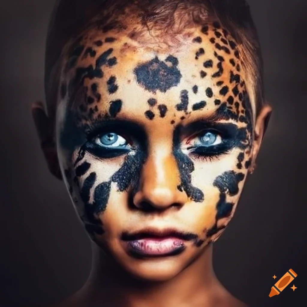 Girl with leopard makeup on black background on Craiyon