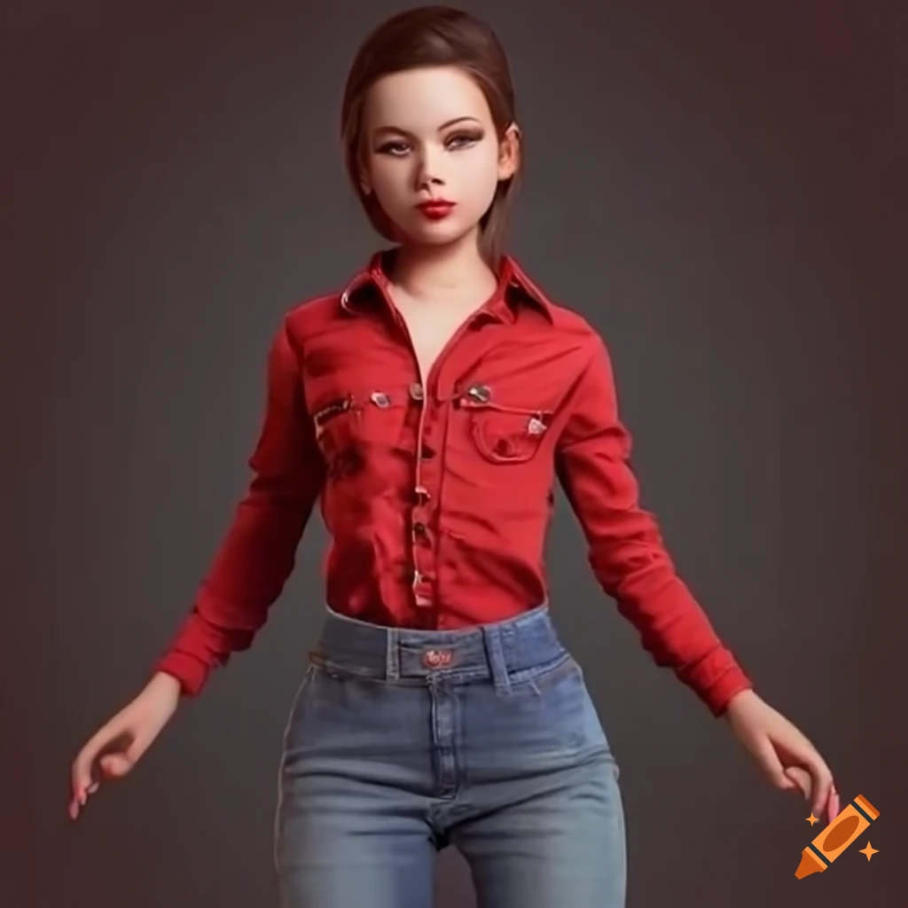 Artistic portrayal of a fashionable girl in red clothing on Craiyon