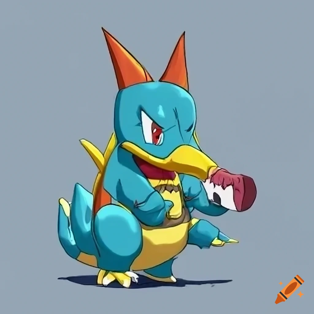 Totodile eating Psyduck