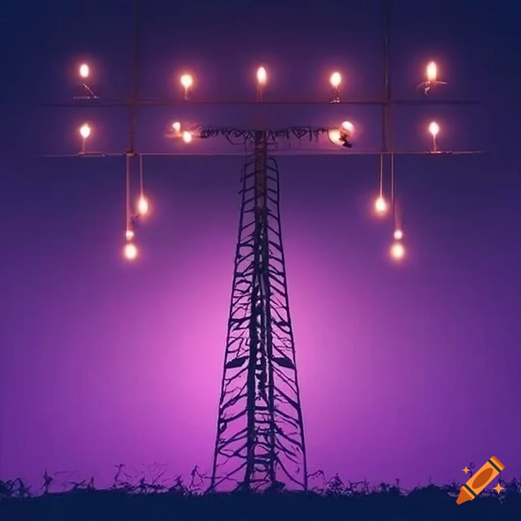 Diwali scene with connected electrical poles and transformer