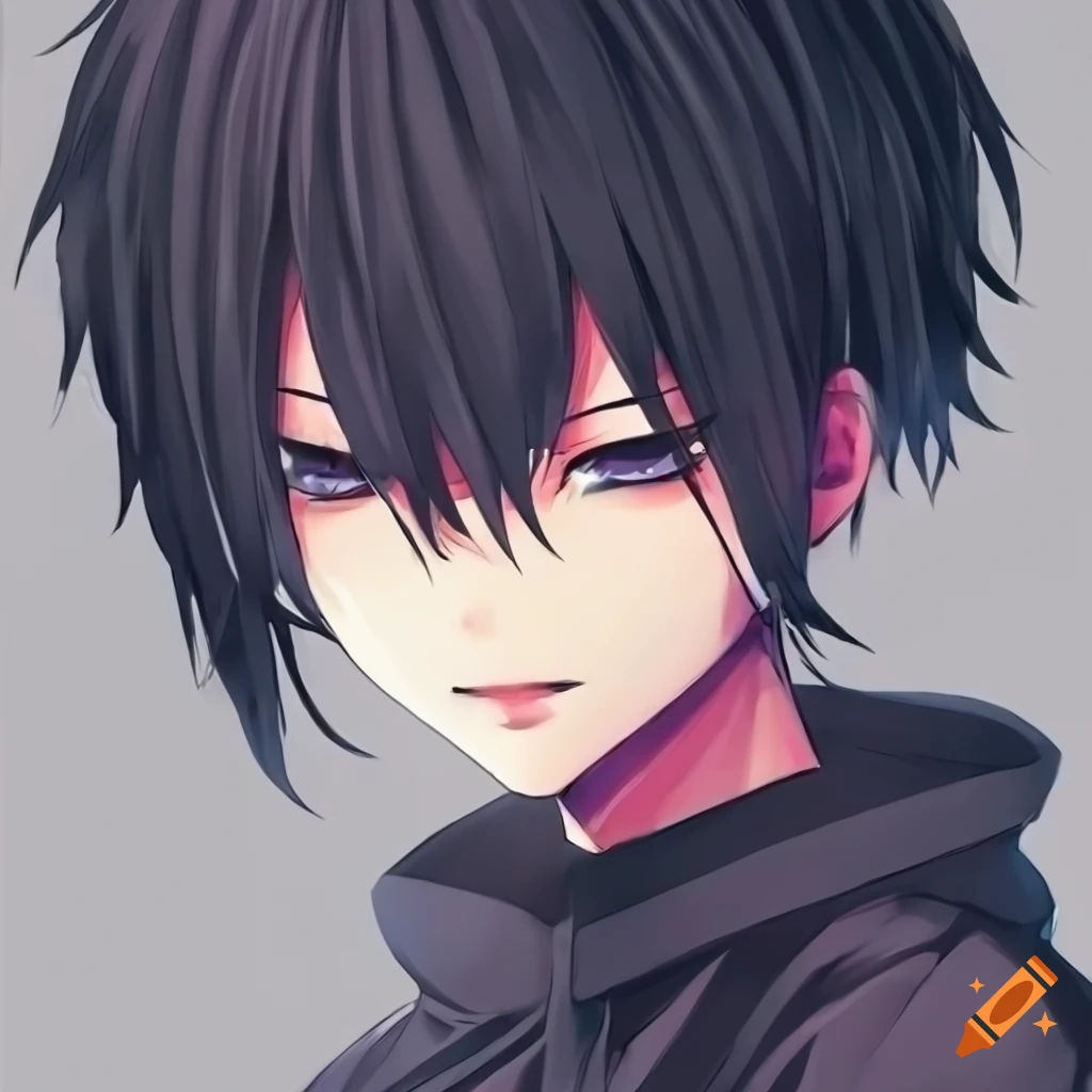 anime-style drawing of a boy with black hair