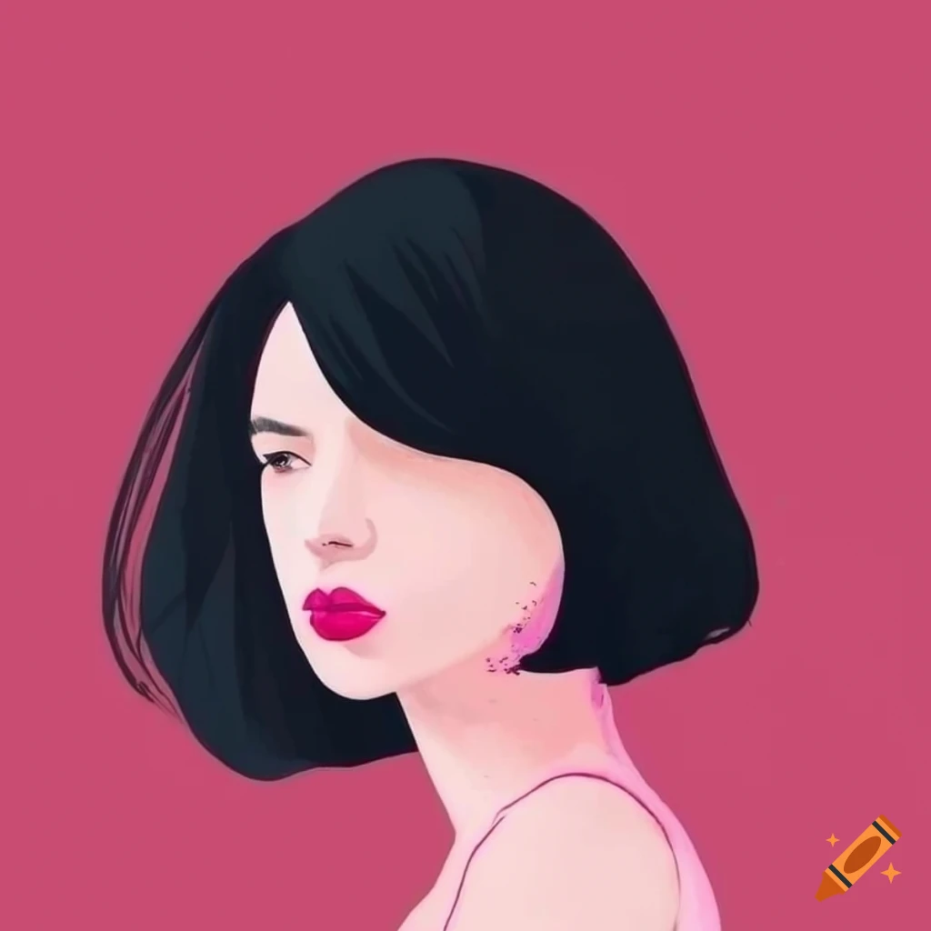minimalist art of a woman with long black hair
