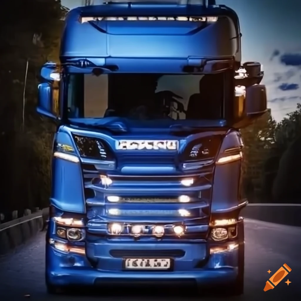 Image of a scania v8 truck with open exhaust on Craiyon