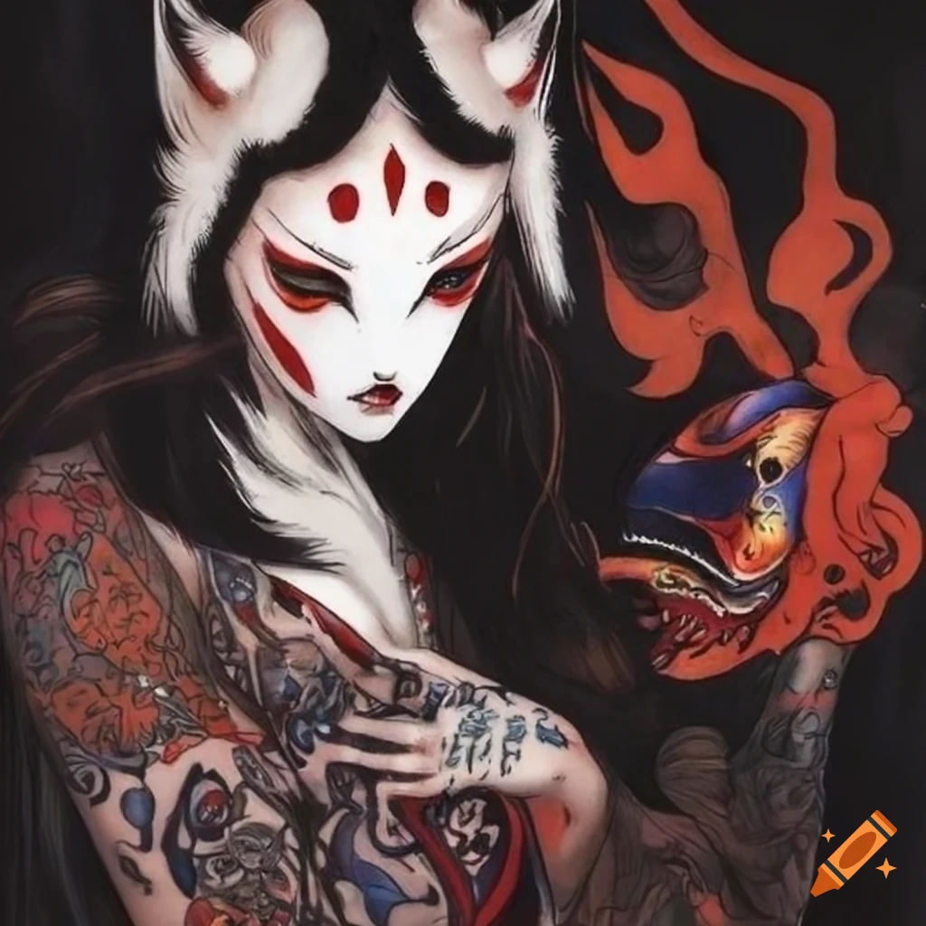 Japanese anime girl with doacon tattoo 8076498 Vector Art at Vecteezy