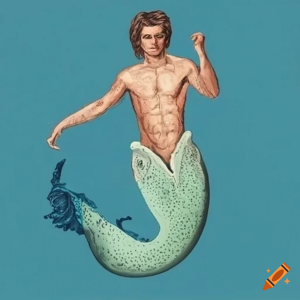 etched illustration of a cephalopod-merman