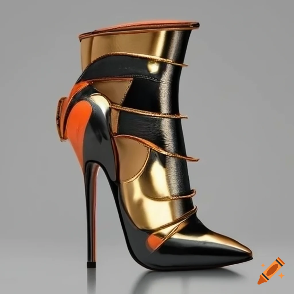 high heel boot with golden black with silk wrap contemporary modern with  sharp edges and warped accents sharp with golden beaded netting - AI  Generated Artwork - NightCafe Creator