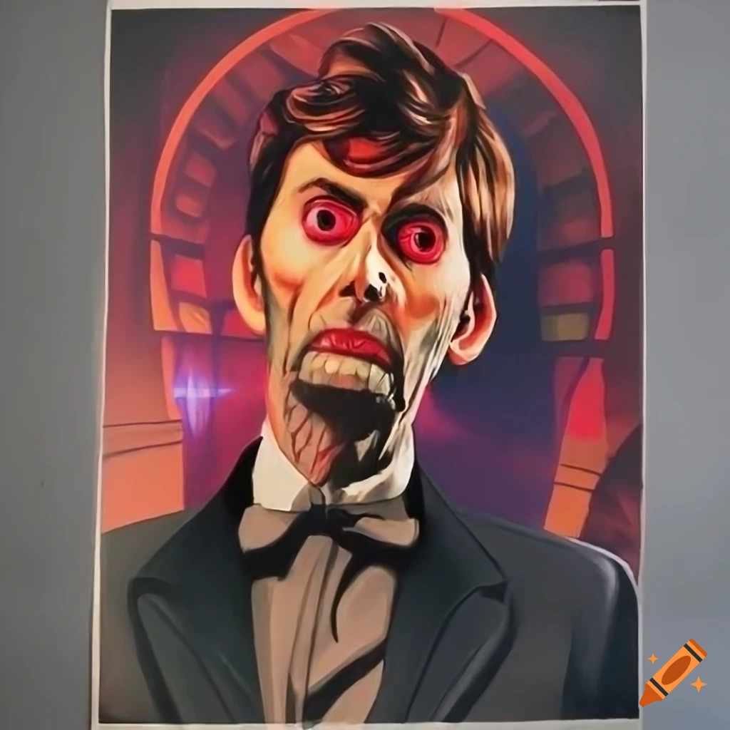 vintage Doctor Who film poster painting with iconic villains