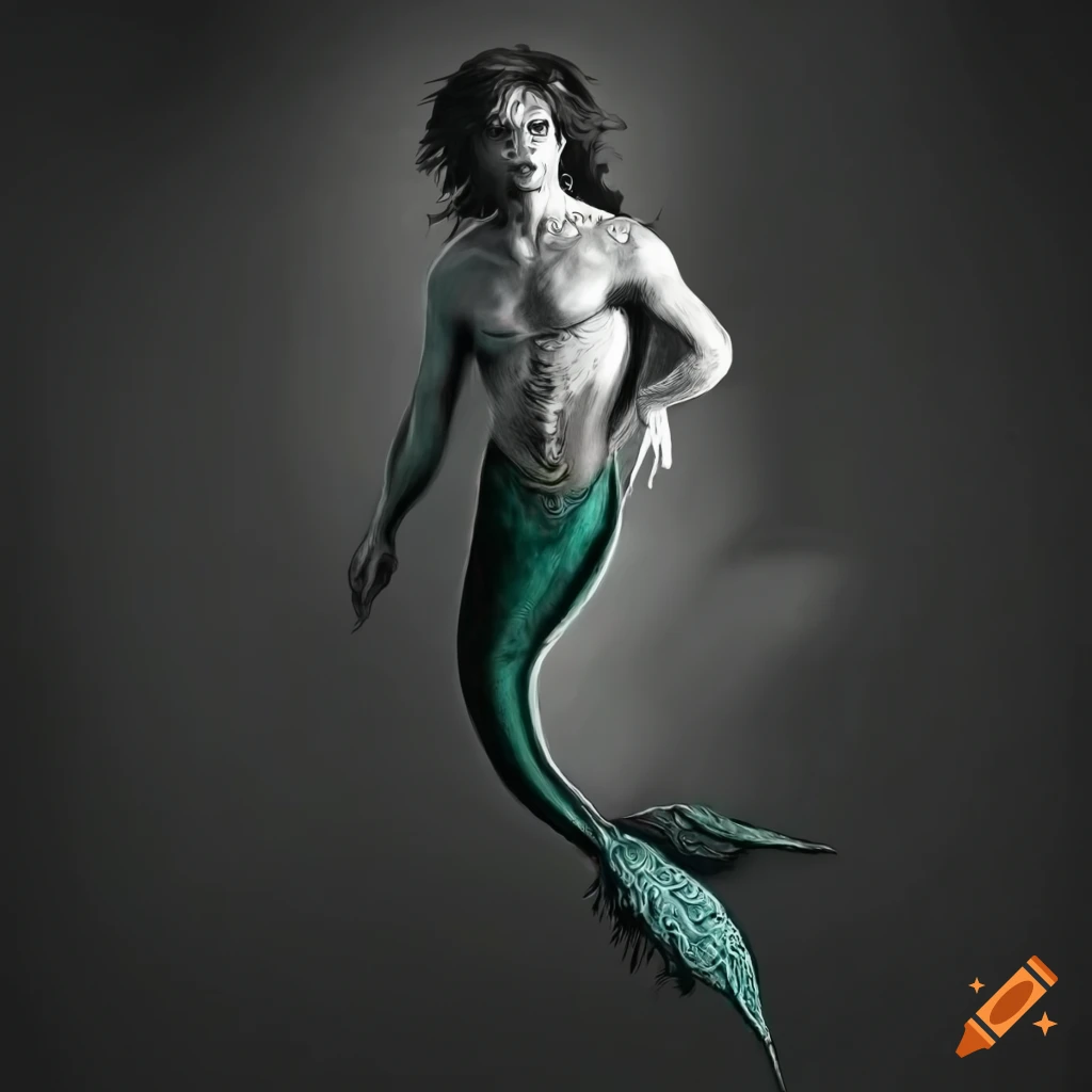 detailed etching of Steve Harrington as a merman monster