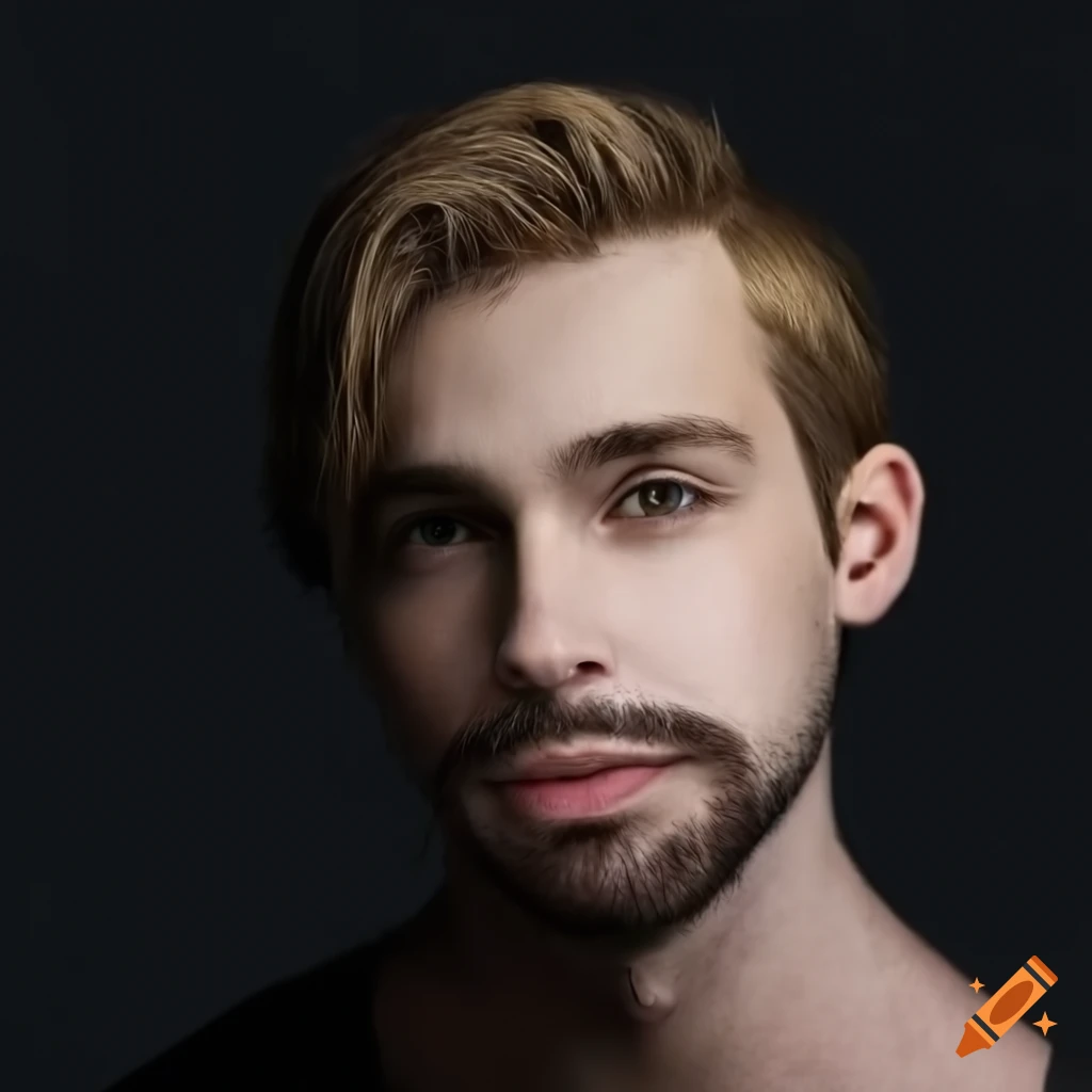 photorealistic portrait of a young man with light stubble beard