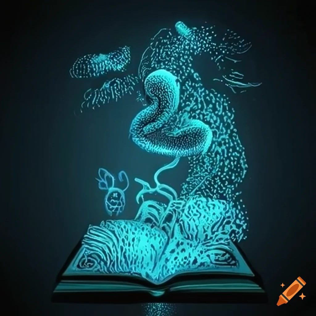 book with glowing sea creatures coming out
