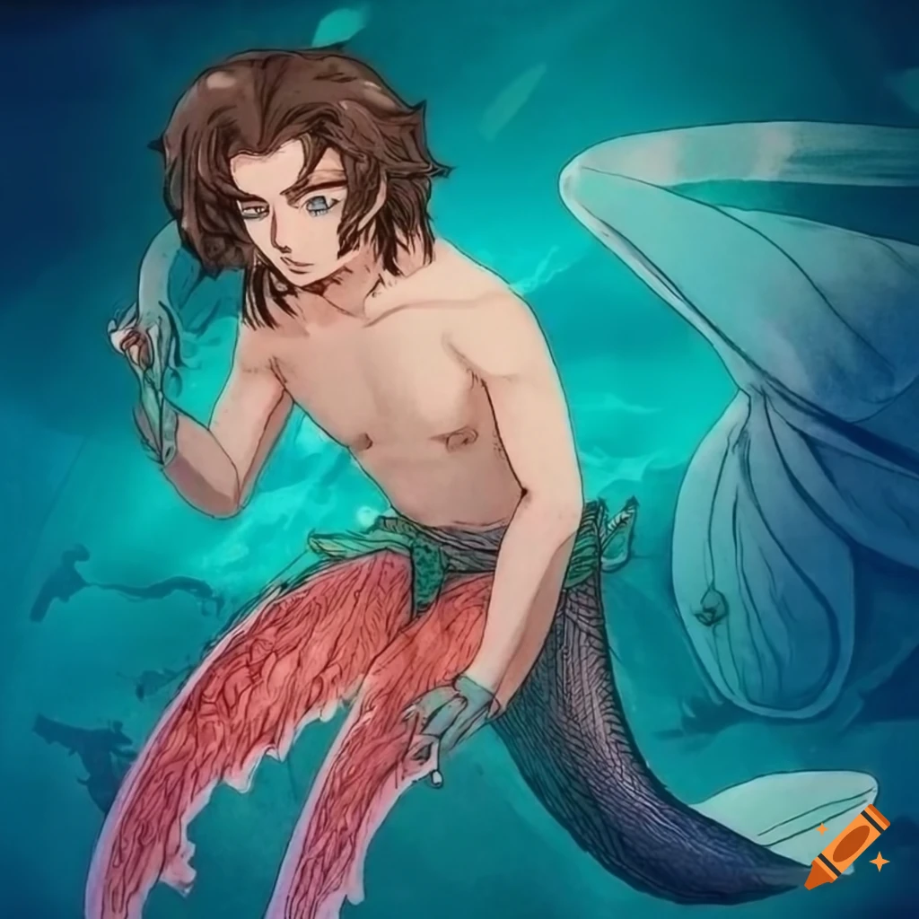highly detailed etching of Steve Harrington as a merman