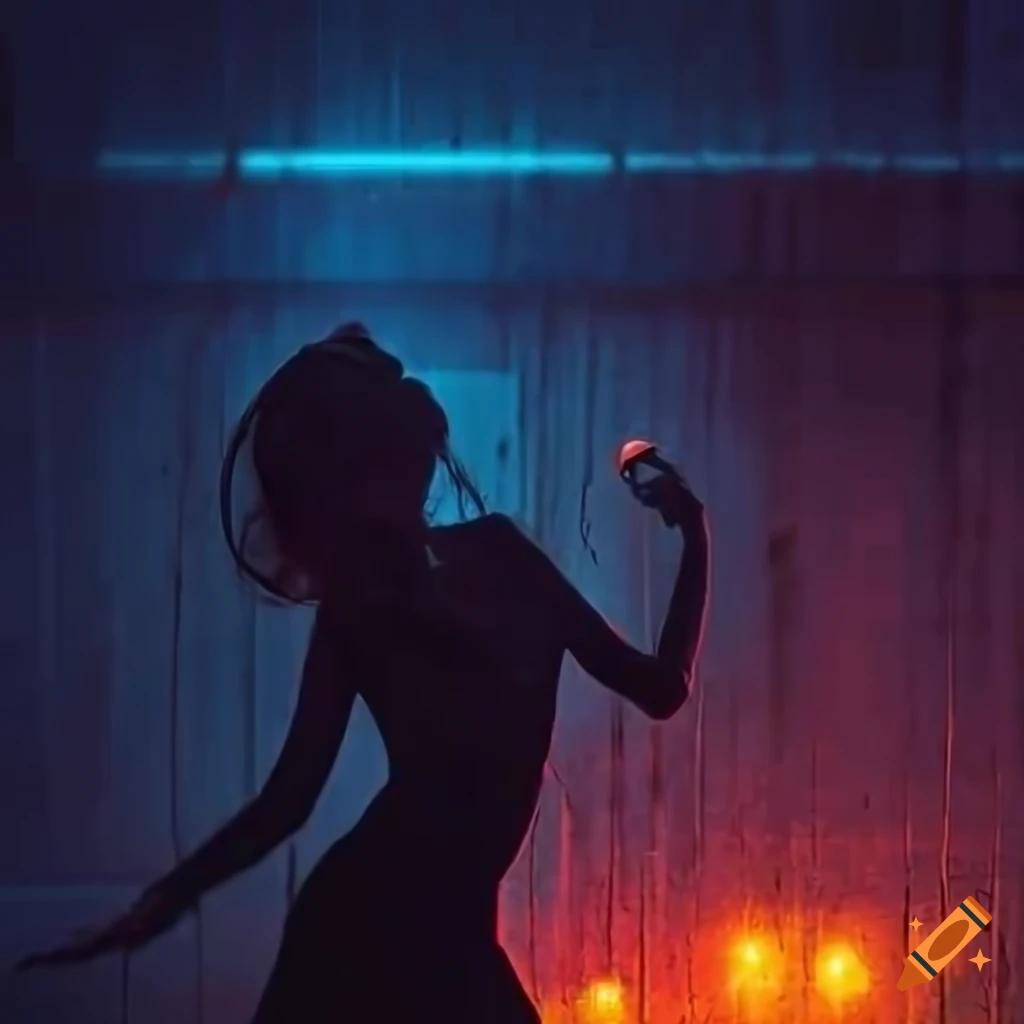 silhouette of a girl dancing in the rain