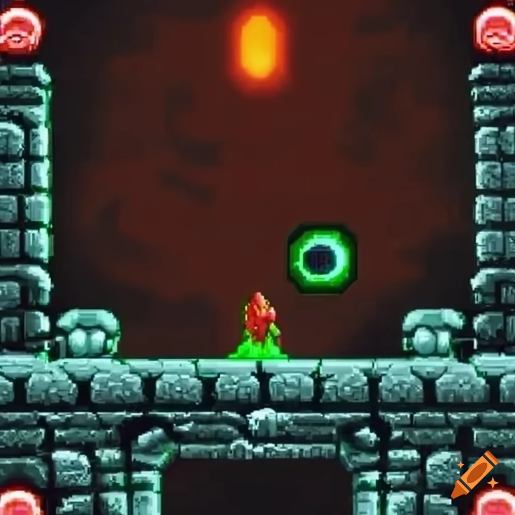 2D game tiles resembling pillars in a Metroid-like platformer