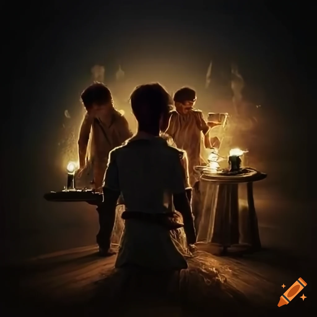 movie poster of villagers immersed in filmmaking
