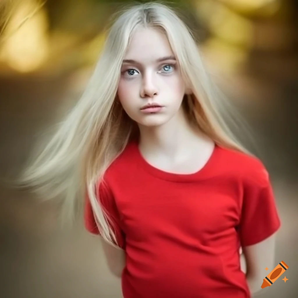 Portrait of a young girl playing in red clothing