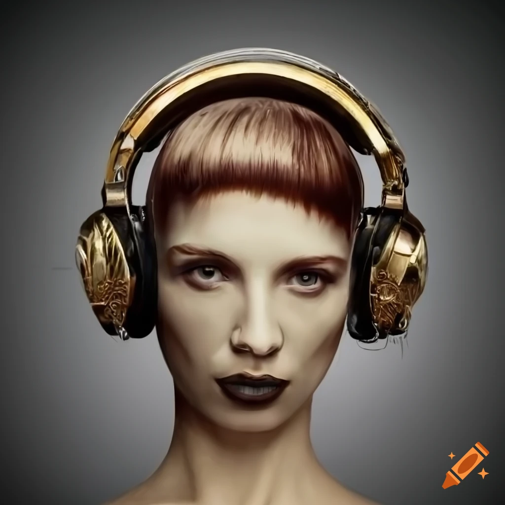 Frontal view of an art deco headset on Craiyon