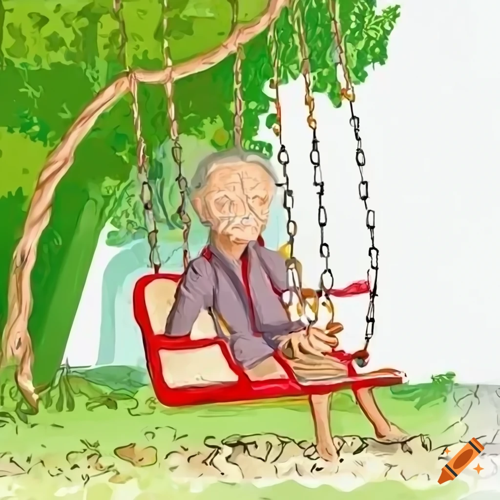 Illustration of elderly using seatbelt on swings on Craiyon