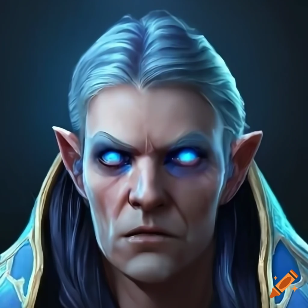 Hyper-realistic depiction of a farseer with blue eyes on Craiyon