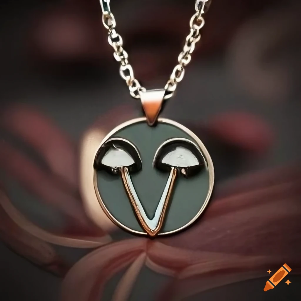 metal mushroom insignia pendant in circular border