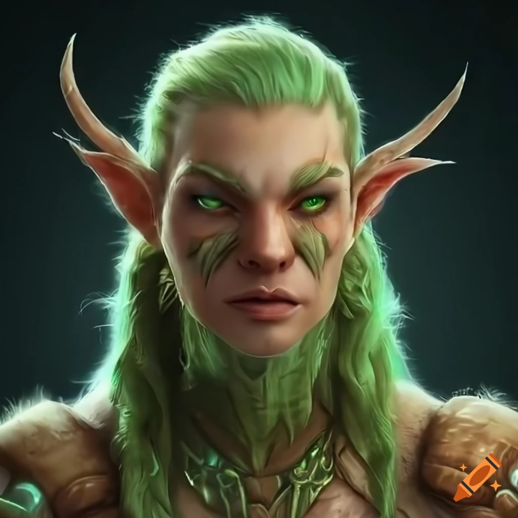 Detailed hyper realistic druid character with green eyes on Craiyon
