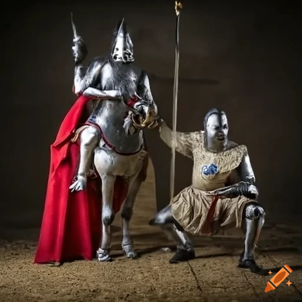 Epic battle between black and white knight on Craiyon