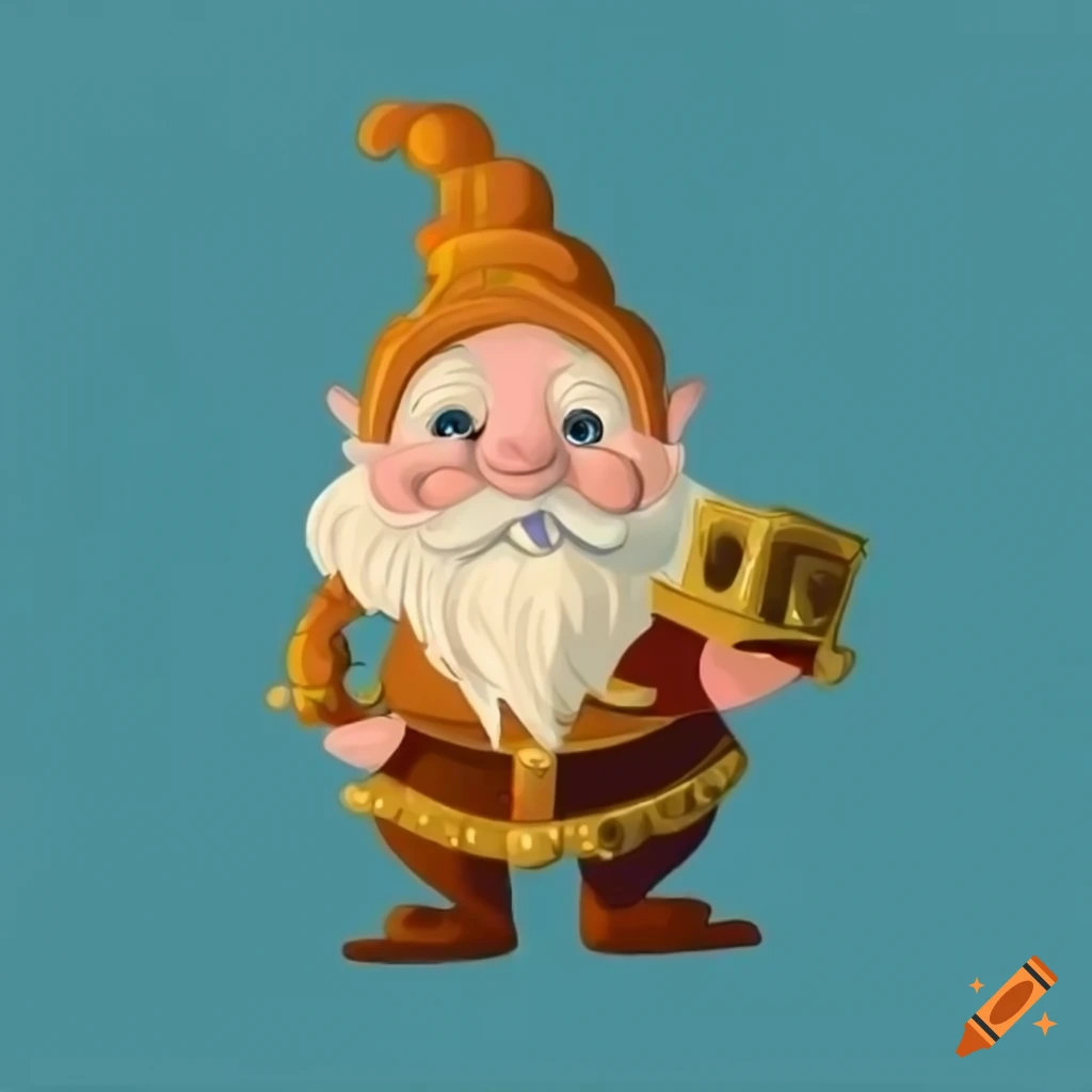 cartoon dwarf with a treasure