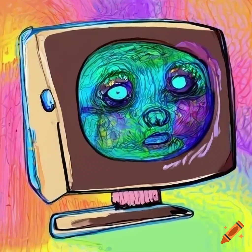 digital illustration of someone named 'I want that monitor'