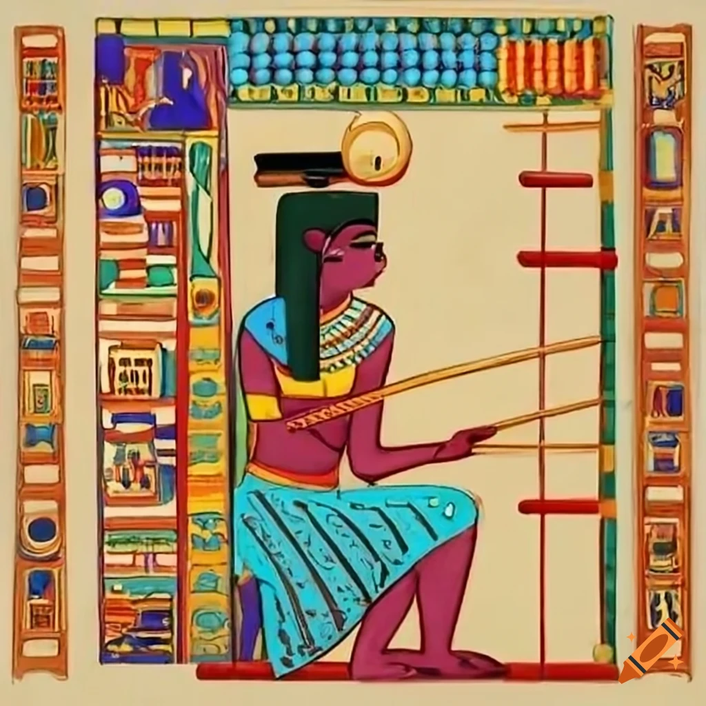 Colorful picasso-style artwork of an ancient egyptian using an abacus ...