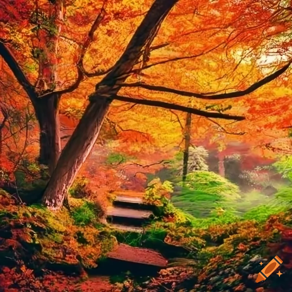 artistic landscape of japanese countryside in november
