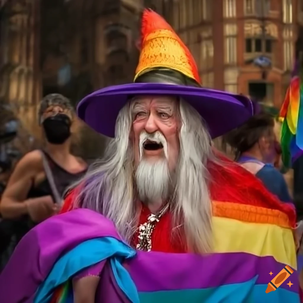 Wizard casting spells at a pride parade on Craiyon