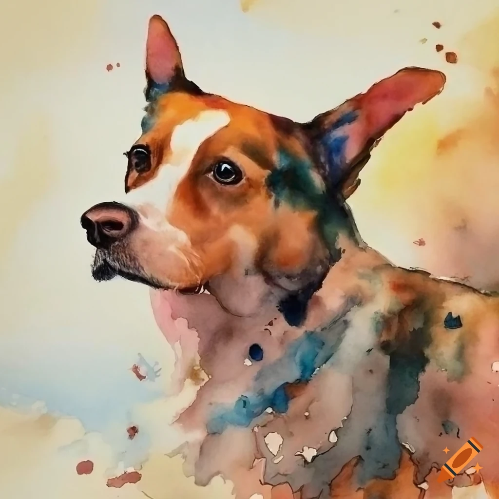 Watercolor painting of a dog staring at the sky on Craiyon