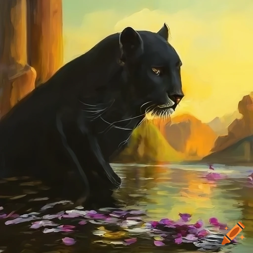 KREA - grey anthropomorphic panther anime character with green and black  hair wielding a sword standing in tall grass at dawn