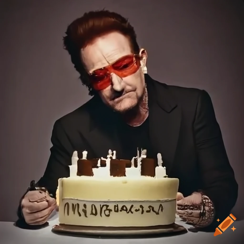 Bono bringing a birthday cake to vincent on Craiyon