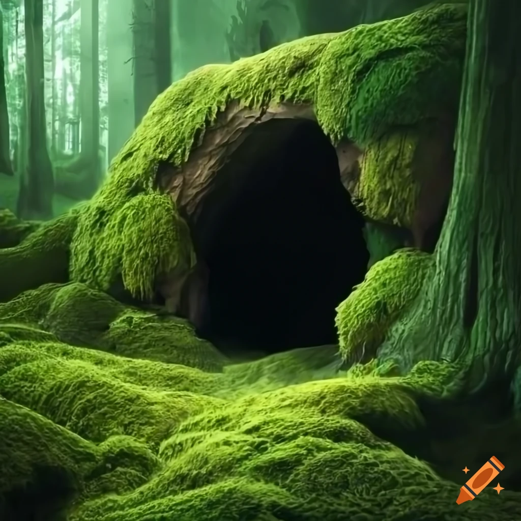Mysterious cave entrance in a tropical forest on Craiyon