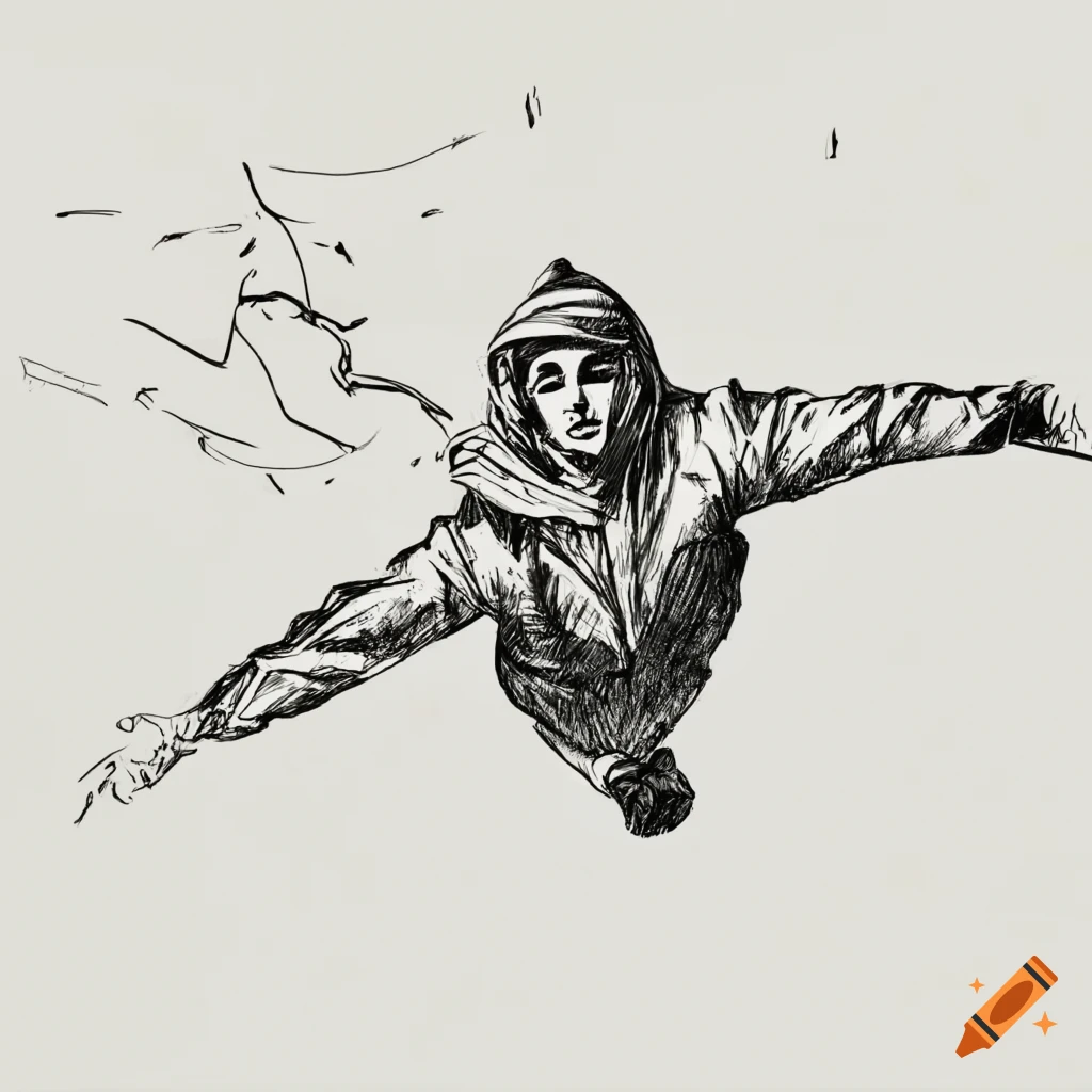 detailed illustration of a man skydiving without gear