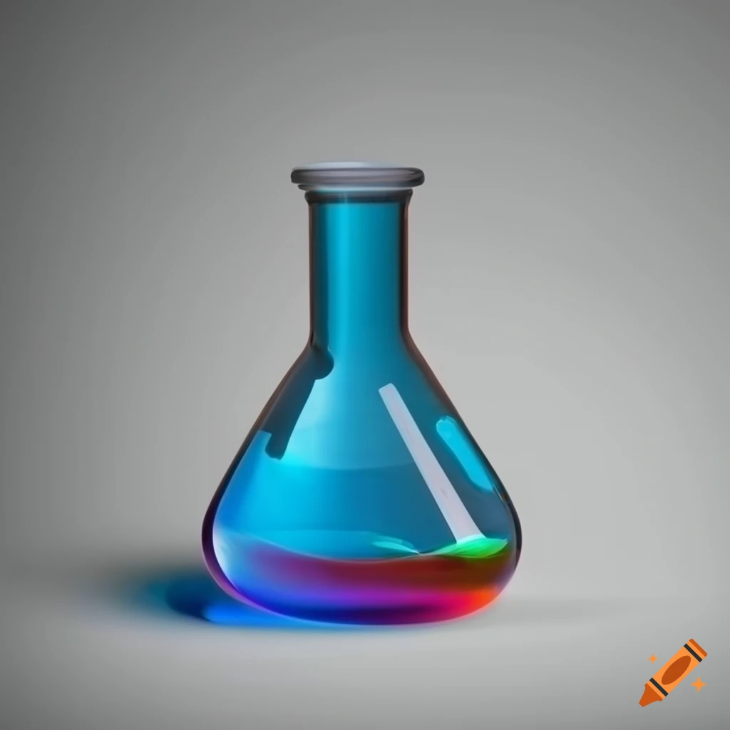 colorful liquid in a flask on white background