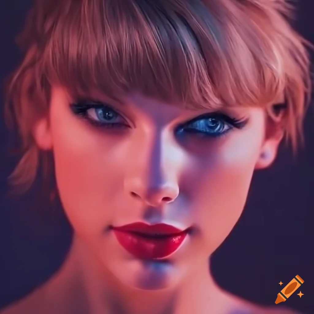 Taylor swift with tangerine neon lights backdrop