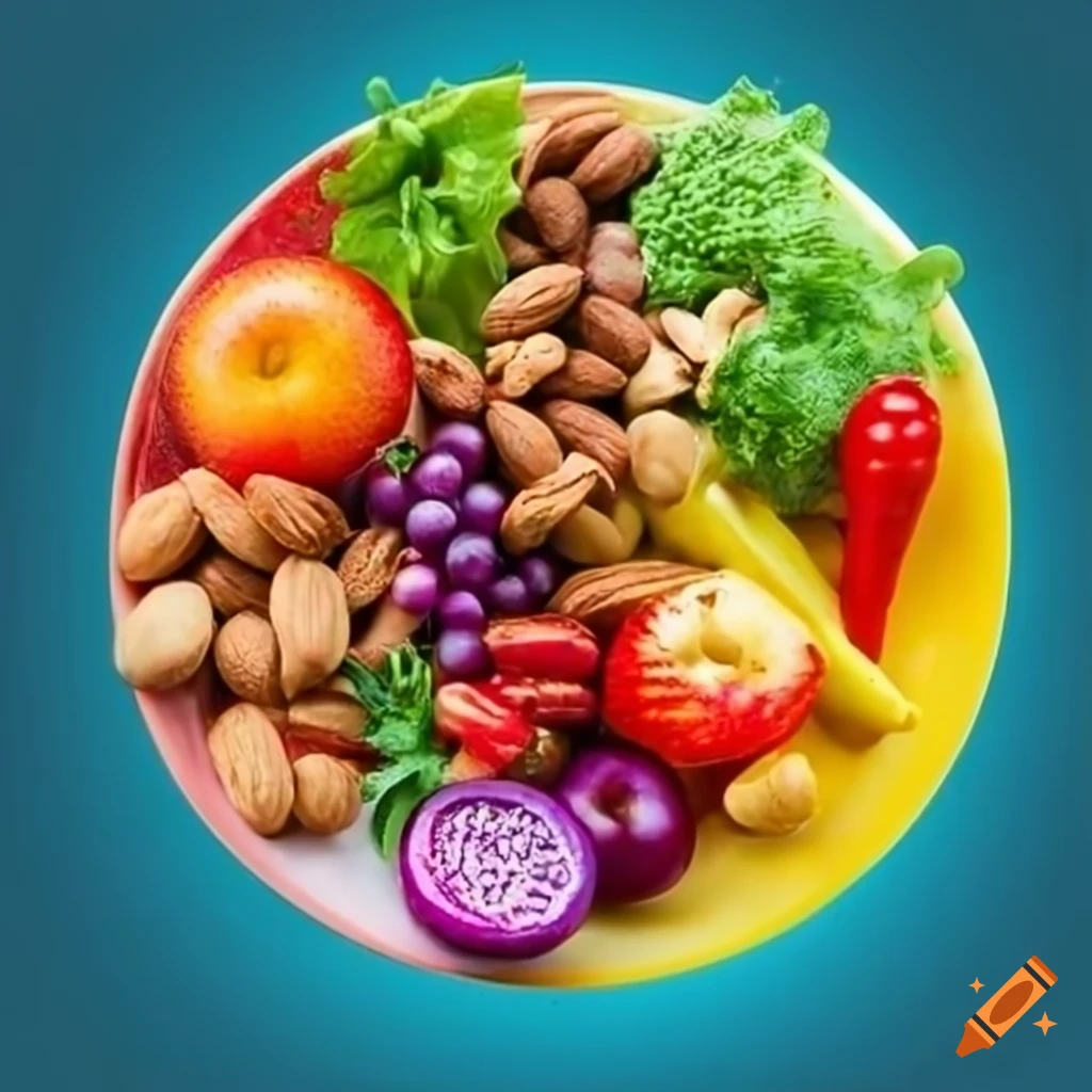 Plate Of Colorful Fruits Vegetables And Nuts On Craiyon