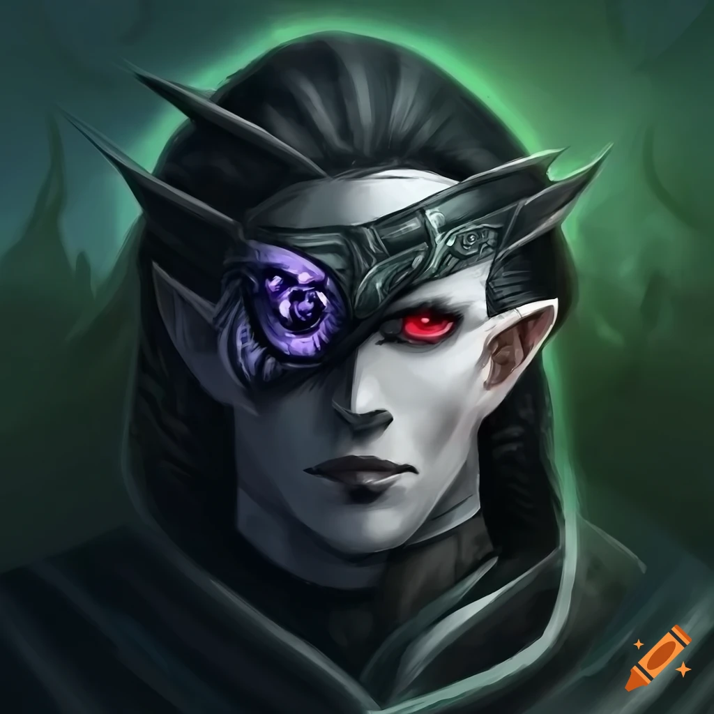 Image of a male elf with black armor and eyepatch on Craiyon