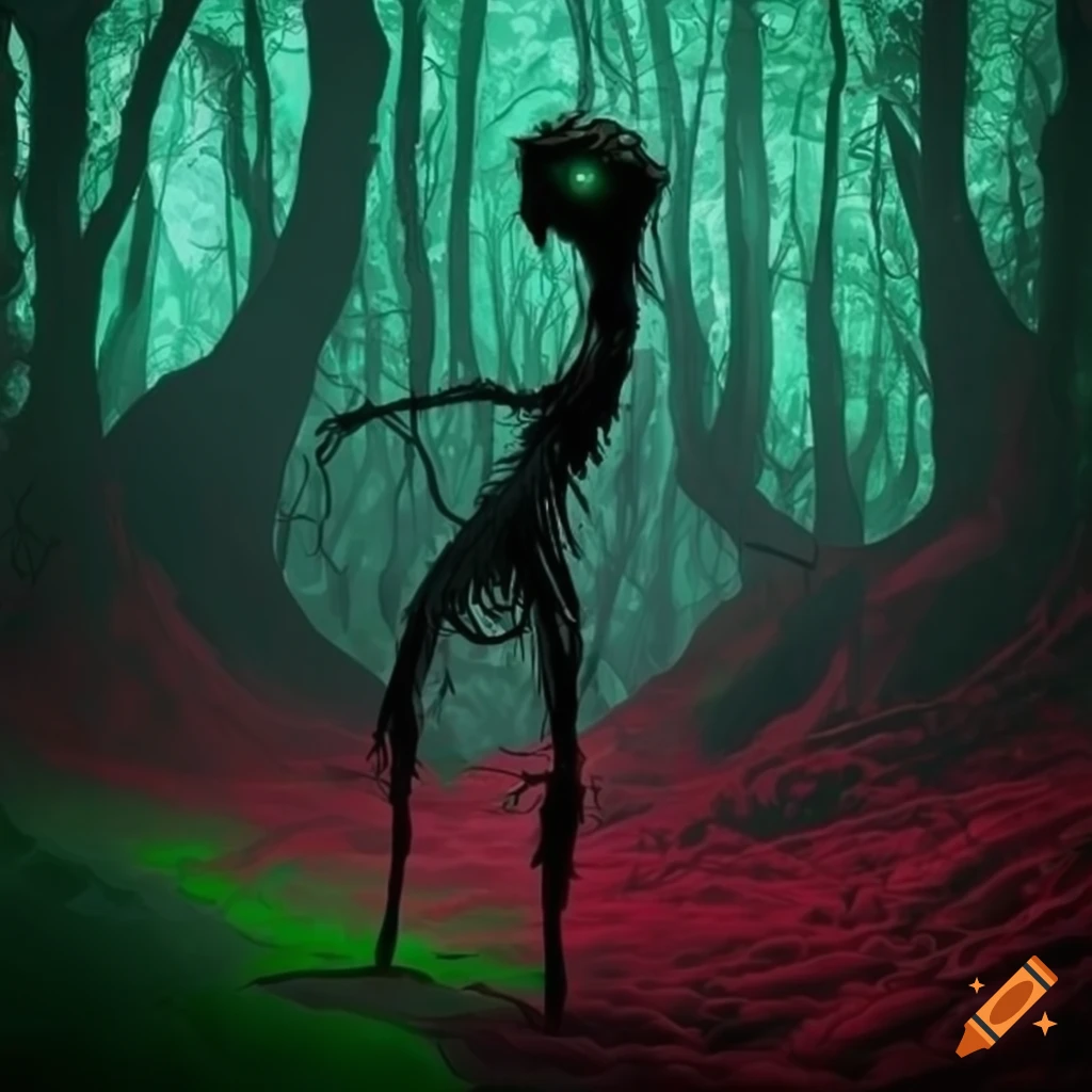 Artistic depiction of dark spirits in an enchanted forest