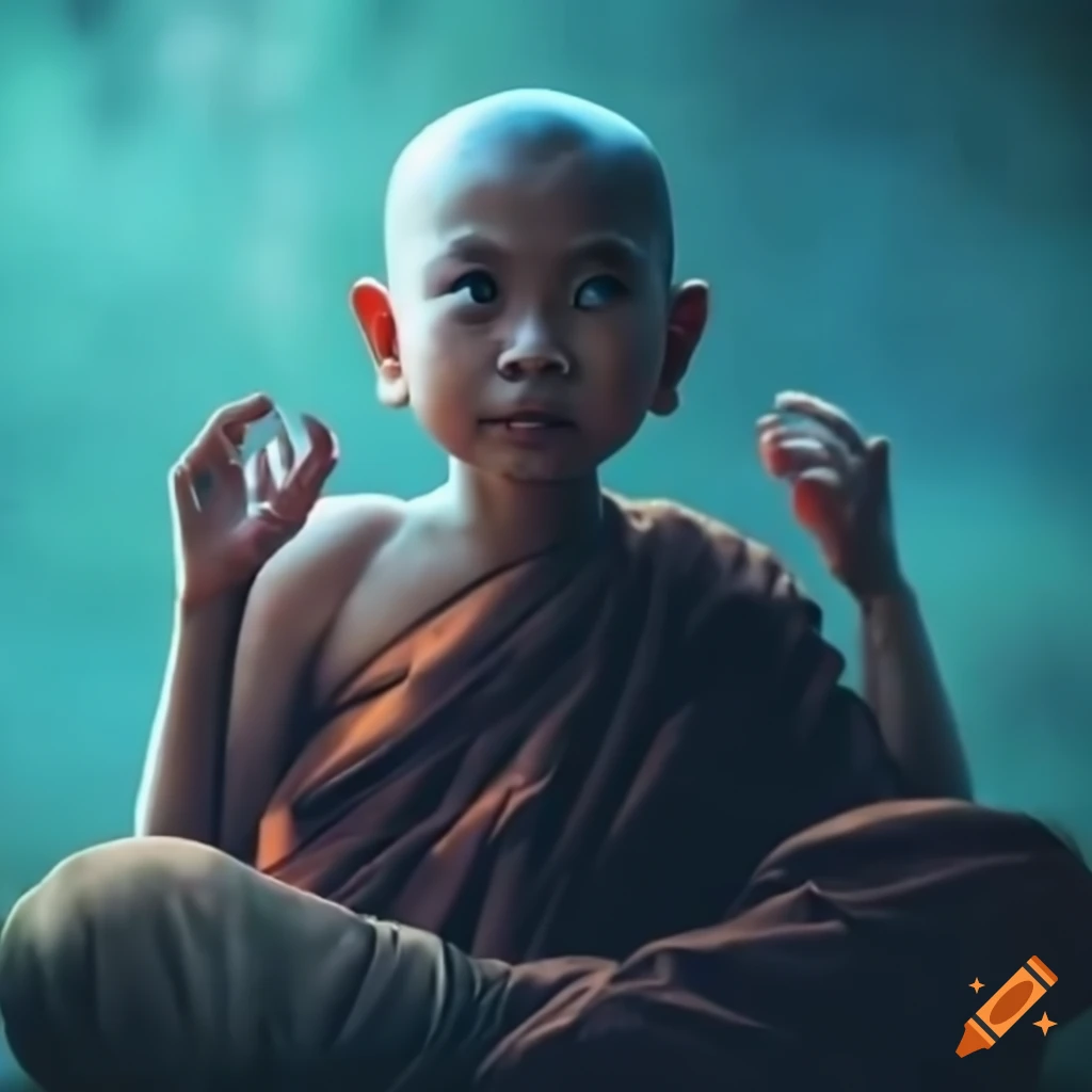 image depicting a young Buddhist monk in a secluded village